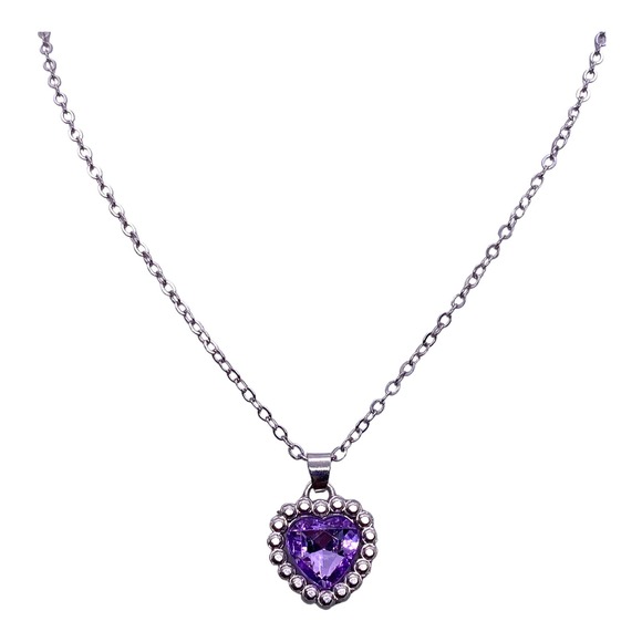 Imitation Silver PURPLE AMETHYST Gemstone Heart Necklace Jewelry Gift Box - Picture 5 of 5